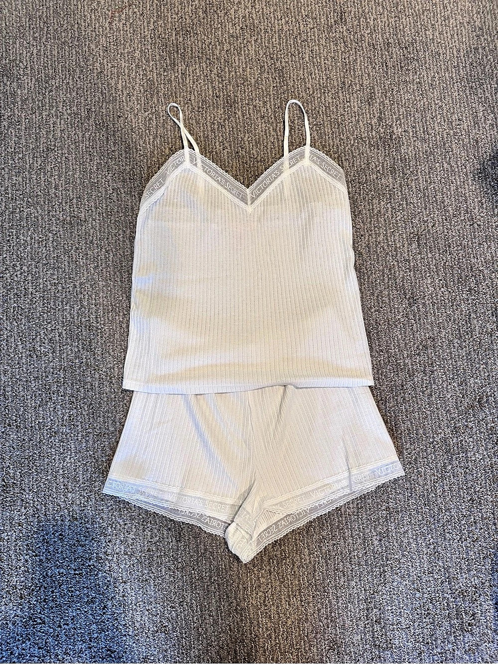 Victoria's Secret Ribbed Cami & Short Pajama Set White